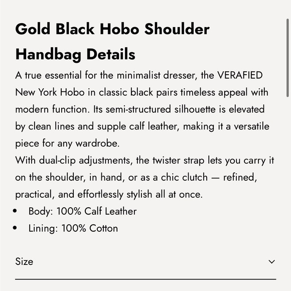 Verafied NY Hobo Gold Black Leather - Minimalist Style Lock and Key - Dust Bag - Picture 5 of 16